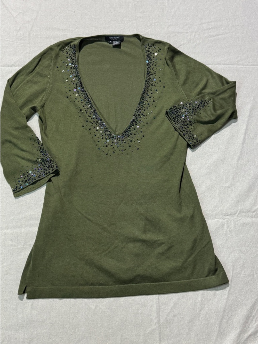 Karen Kane Olive V-Neck Sequin-Embellished Tunic